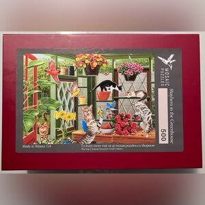 🧩 “Mayhem in the Greenhouse” 500 piece wooden MOSAIC PUZZLES - EUC